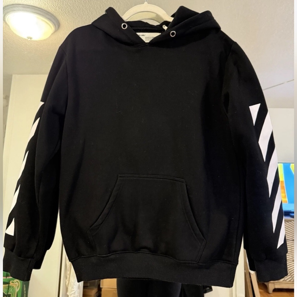 SOLD🚫Off-White Black Hoodie with White Stripes